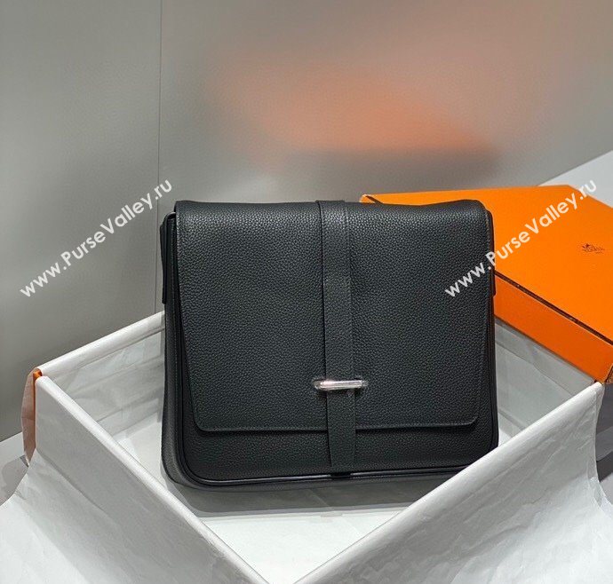 Hermes Steve Light Junior Messenger Bag in Grained Calfskin Black/Silver 2025 (Half Handmade) (FL-250701068)