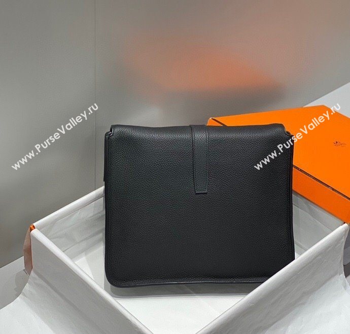 Hermes Steve Light Junior Messenger Bag in Grained Calfskin Black/Silver 2025 (Half Handmade) (FL-250701068)