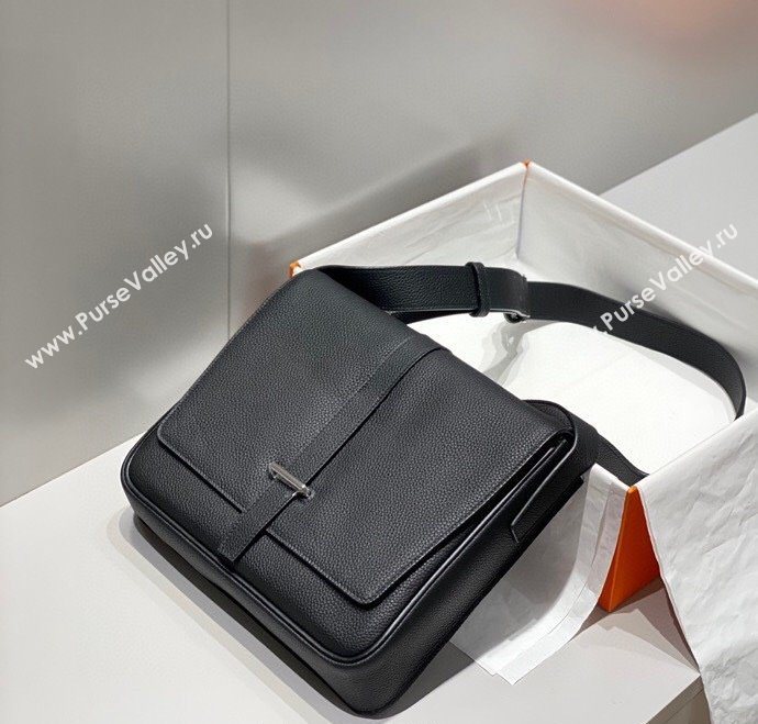 Hermes Steve Light Junior Messenger Bag in Grained Calfskin Black/Silver 2025 (Half Handmade) (FL-250701068)