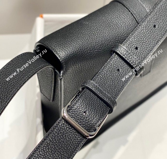 Hermes Steve Light Junior Messenger Bag in Grained Calfskin Black/Silver 2025 (Half Handmade) (FL-250701068)