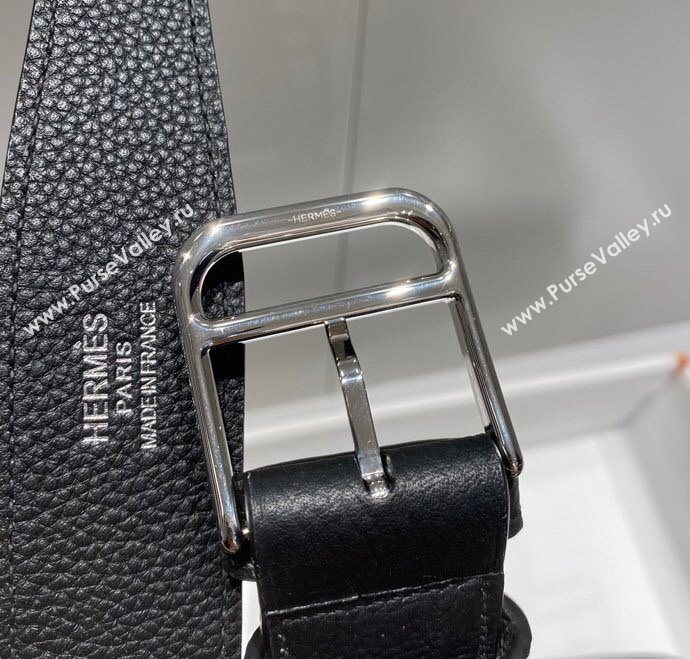 Hermes Steve Light Junior Messenger Bag in Grained Calfskin Black/Silver 2025 (Half Handmade) (FL-250701068)