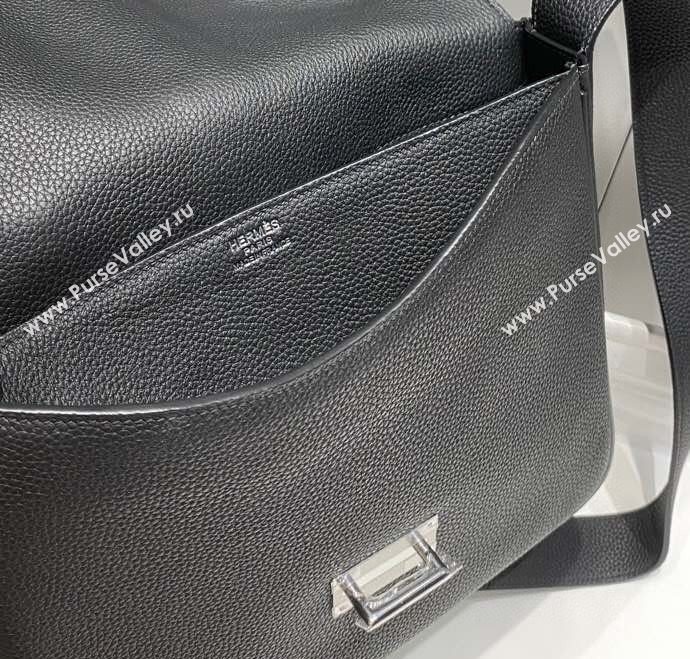 Hermes Steve Light Junior Messenger Bag in Grained Calfskin Black/Silver 2025 (Half Handmade) (FL-250701068)