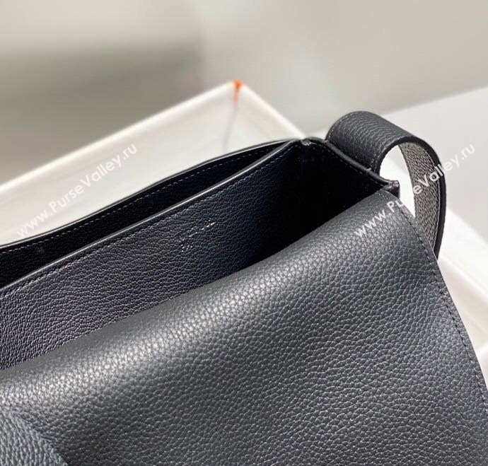 Hermes Steve Light Junior Messenger Bag in Grained Calfskin Black/Silver 2025 (Half Handmade) (FL-250701068)