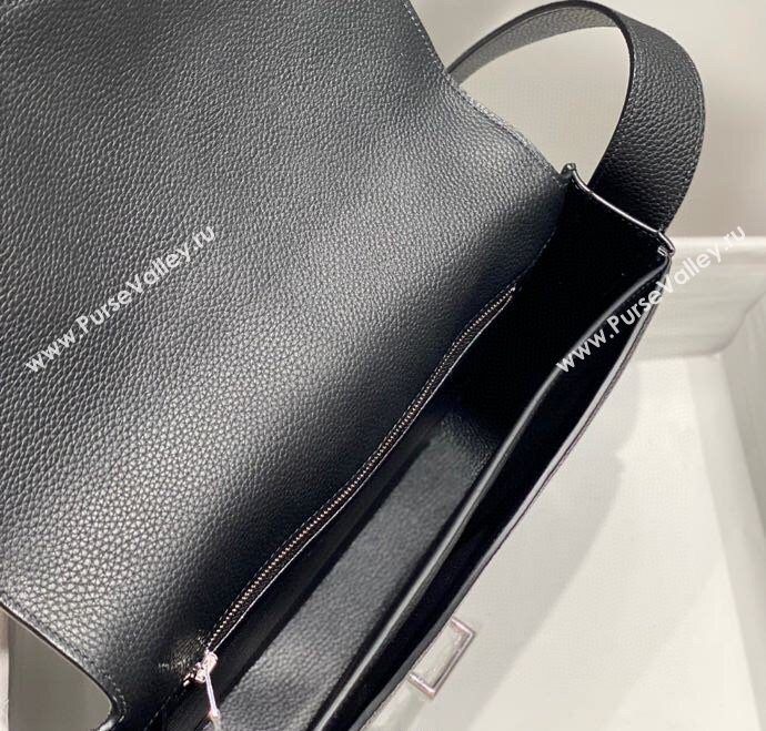 Hermes Steve Light Junior Messenger Bag in Grained Calfskin Black/Silver 2025 (Half Handmade) (FL-250701068)