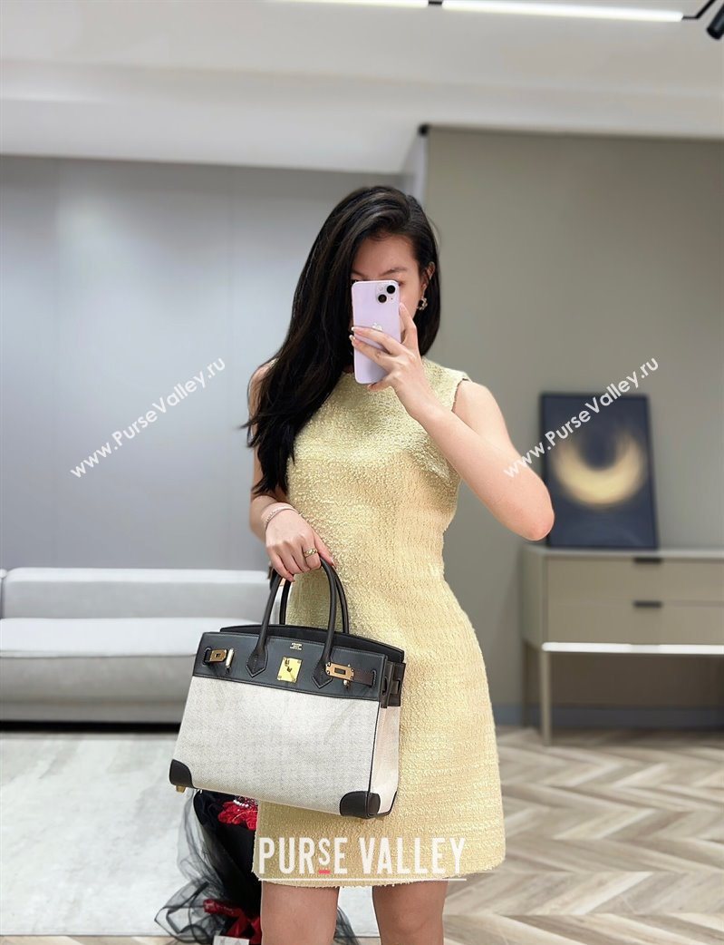 Hermes Birkin 30cm Bag in Canvas and Swift Calfskin with Gold Hardware Ebony 2025 (Half Handmade) (FL-250701073)