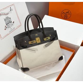 Hermes Birkin 30cm Bag in Canvas and Swift Calfskin with Gold Hardware Ebony 2025 (Half Handmade) (FL-250701073)