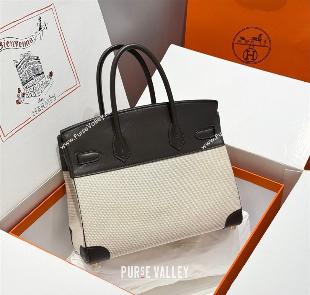 Hermes Birkin 30cm Bag in Canvas and Swift Calfskin with Gold Hardware Ebony 2025 (Half Handmade) (FL-250701073)