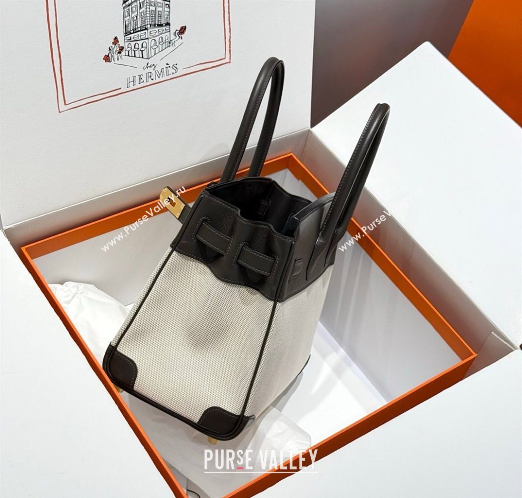 Hermes Birkin 30cm Bag in Canvas and Swift Calfskin with Gold Hardware Ebony 2025 (Half Handmade) (FL-250701073)