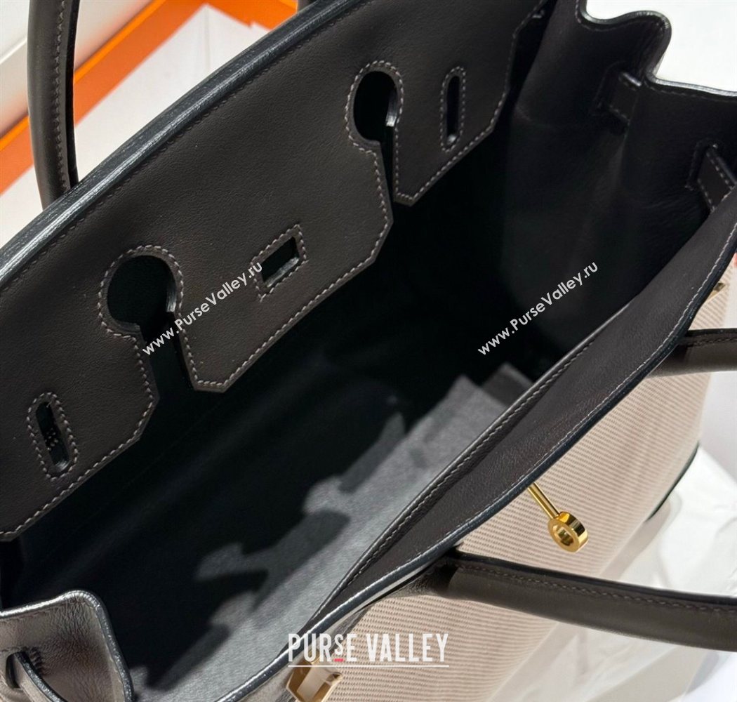 Hermes Birkin 30cm Bag in Canvas and Swift Calfskin with Gold Hardware Ebony 2025 (Half Handmade) (FL-250701073)