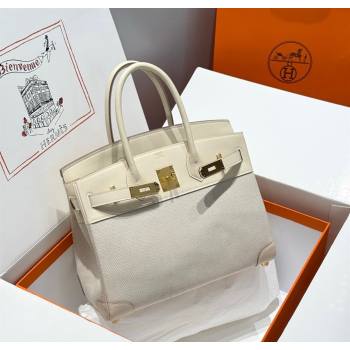 Hermes Birkin 30cm Bag in Canvas and Swift Calfskin with Gold Hardware Milk Shake White 2025 (Half Handmade) (FL-250701074)