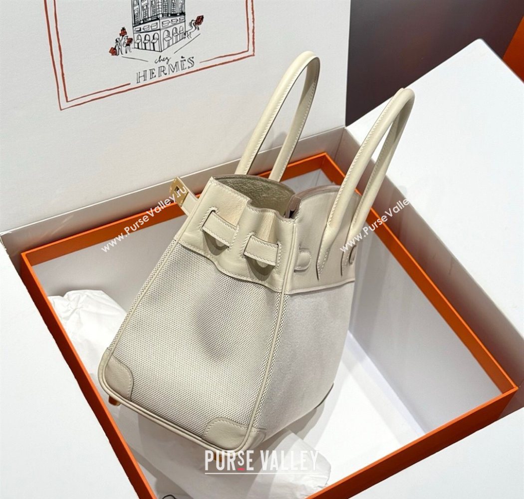 Hermes Birkin 30cm Bag in Canvas and Swift Calfskin with Gold Hardware Milk Shake White 2025 (Half Handmade) (FL-250701074)