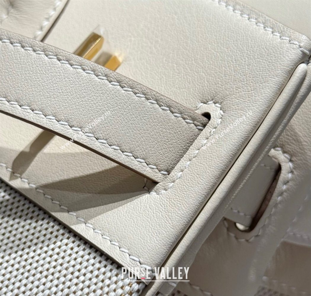 Hermes Birkin 30cm Bag in Canvas and Swift Calfskin with Gold Hardware Milk Shake White 2025 (Half Handmade) (FL-250701074)