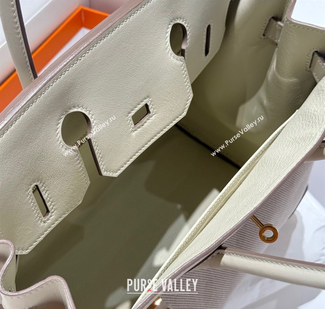 Hermes Birkin 30cm Bag in Canvas and Swift Calfskin with Gold Hardware Milk Shake White 2025 (Half Handmade) (FL-250701074)
