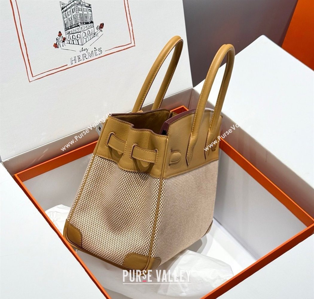 Hermes Birkin 30cm Bag in Waffle Pattern Canvas and Swift Calfskin with Silver Hardware Milk Tea Beige 2025 (Half Handmade) (FL-