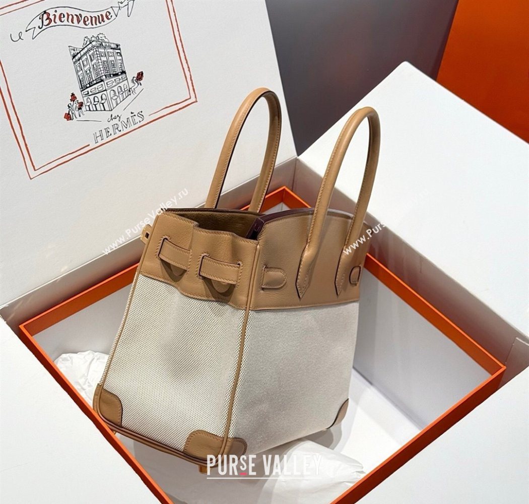 Hermes Birkin 30cm Bag in Canvas and Swift Calfskin with Gold Hardware Milk Tea Beige 2025 (Half Handmade) (FL-250701075)