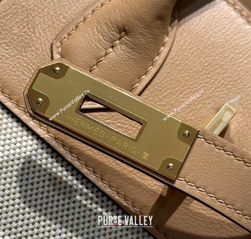 Hermes Birkin 30cm Bag in Canvas and Swift Calfskin with Gold Hardware Milk Tea Beige 2025 (Half Handmade) (FL-250701075)