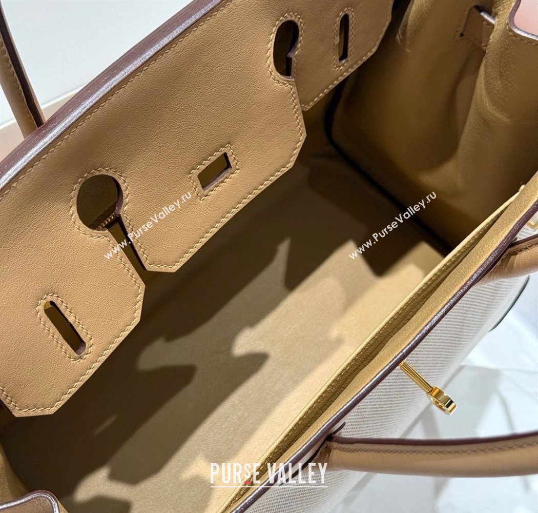 Hermes Birkin 30cm Bag in Canvas and Swift Calfskin with Gold Hardware Milk Tea Beige 2025 (Half Handmade) (FL-250701075)