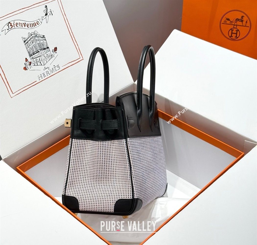 Hermes Birkin 30cm Bag in Waffle Pattern Canvas and Swift Calfskin with Gold Hardware Black/Pale Pink 2025 (Half Handmade) (FL-2
