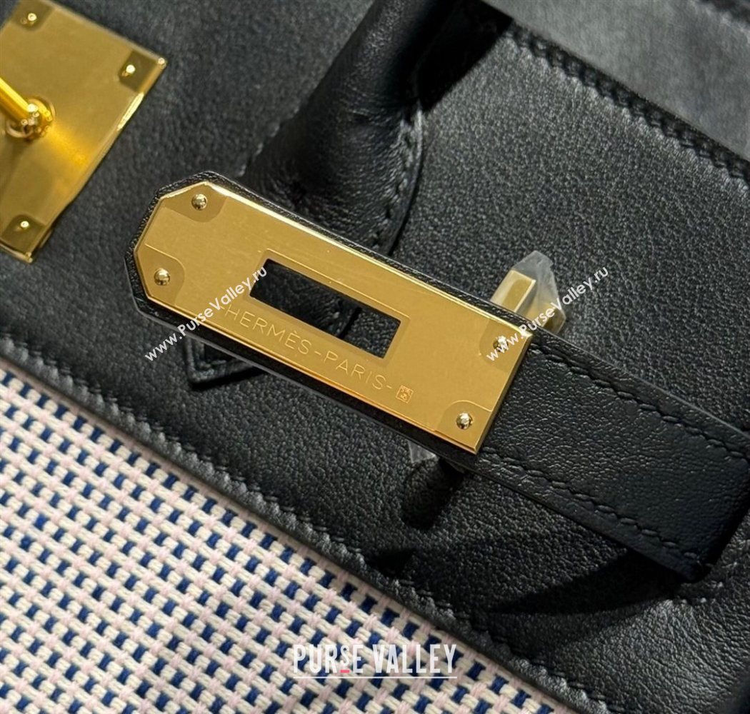 Hermes Birkin 30cm Bag in Waffle Pattern Canvas and Swift Calfskin with Gold Hardware Black/Pale Pink 2025 (Half Handmade) (FL-2