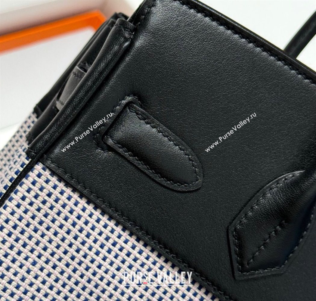 Hermes Birkin 30cm Bag in Waffle Pattern Canvas and Swift Calfskin with Gold Hardware Black/Pale Pink 2025 (Half Handmade) (FL-2