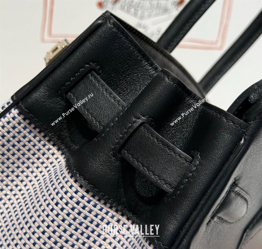 Hermes Birkin 30cm Bag in Waffle Pattern Canvas and Swift Calfskin with Gold Hardware Black/Pale Pink 2025 (Half Handmade) (FL-2