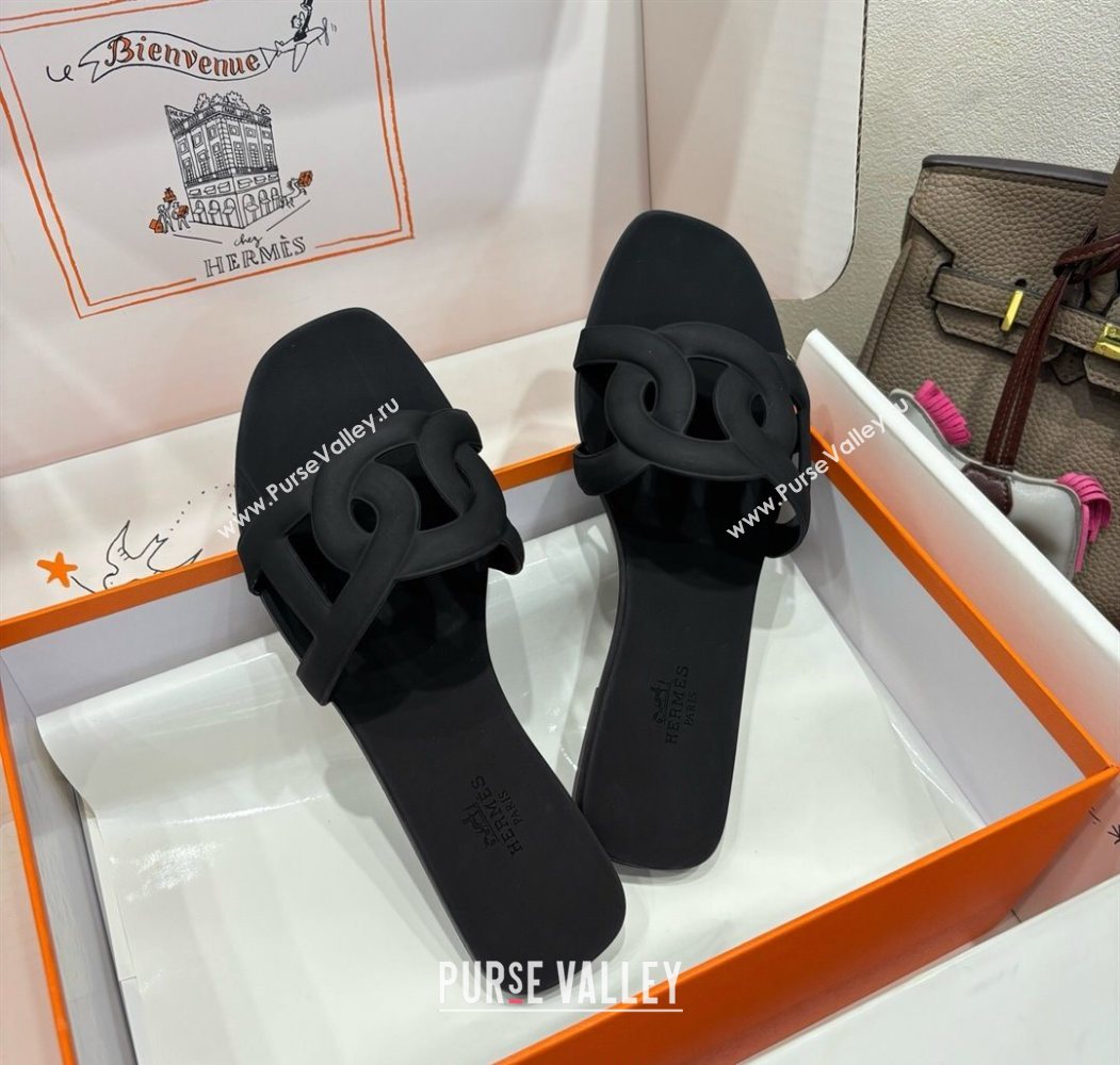 Hermes Chaine dAncre Rubber Flat Thong Slides Sandal Black 2025 H070803 (XC-250708029)