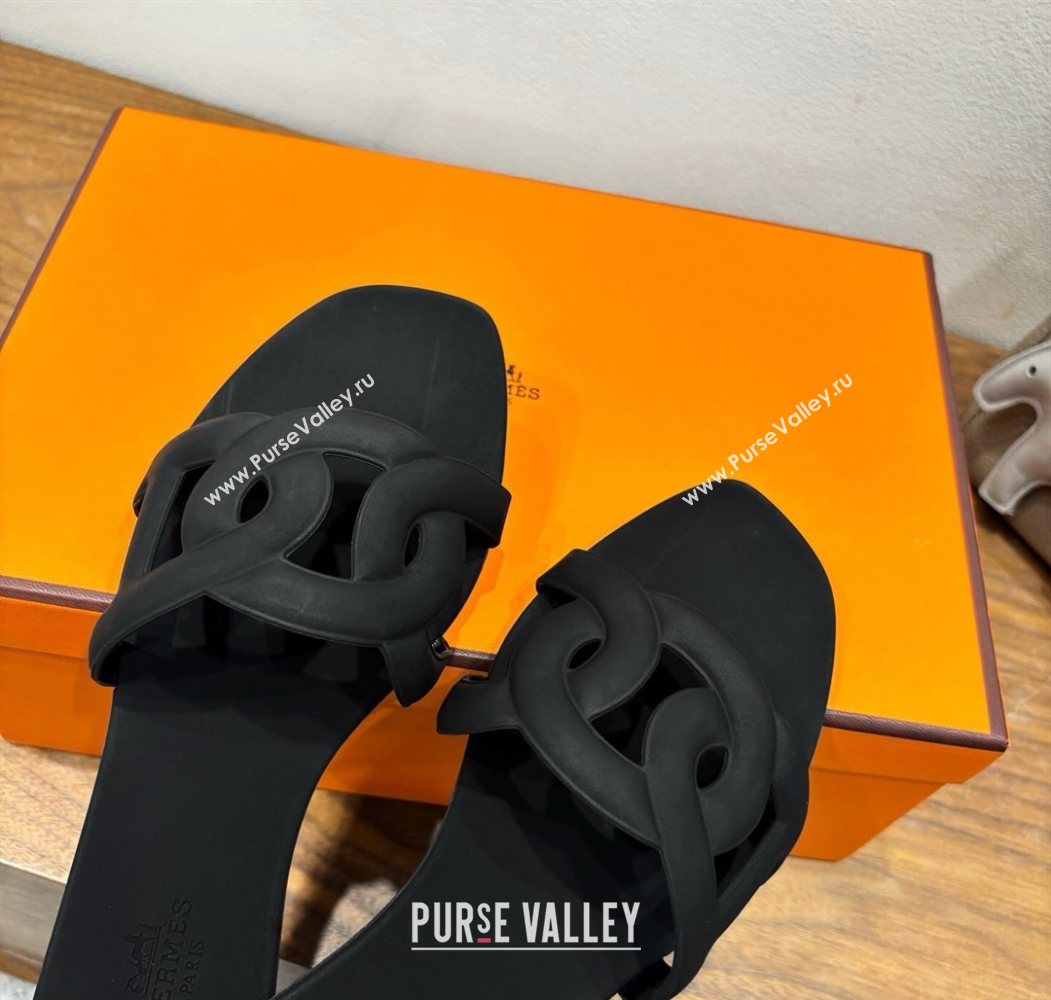 Hermes Chaine dAncre Rubber Flat Thong Slides Sandal Black 2025 H070803 (XC-250708029)