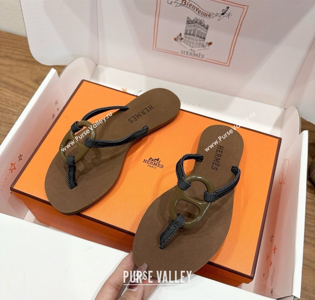 Hermes Chaine dAncre Flat Thong Slides Sandal Brown 2025 H070801 (XC-250708018)