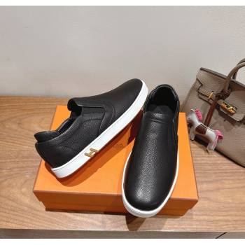 Hermes Lucky slip-on sneakers in Grained Calfskin with with signature "H" Black 2025 H252894 (XC-250708045)