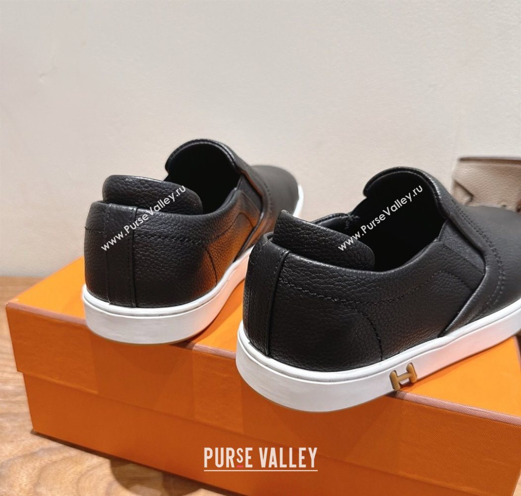 Hermes Lucky slip-on sneakers in Grained Calfskin with with signature "H" Black 2025 H252894 (XC-250708045)