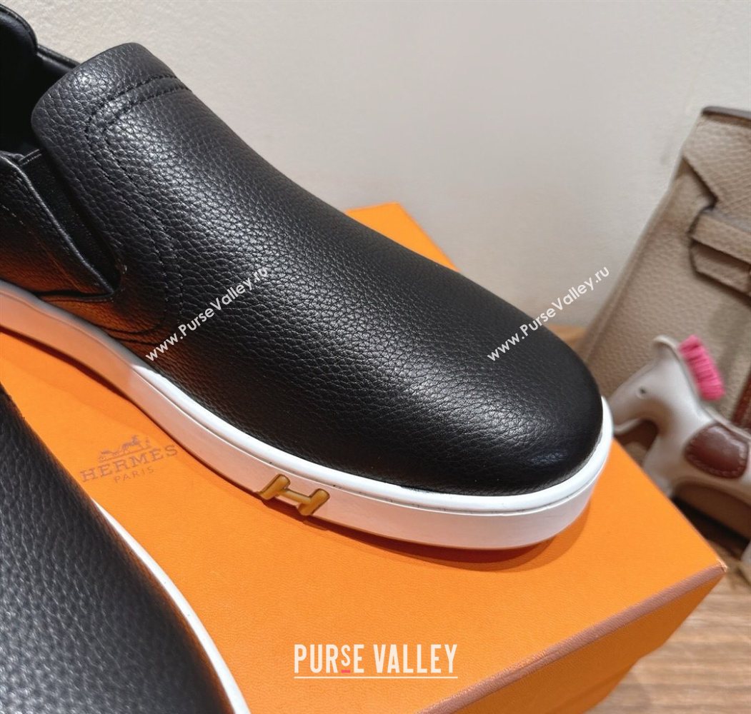 Hermes Lucky slip-on sneakers in Grained Calfskin with with signature "H" Black 2025 H252894 (XC-250708045)
