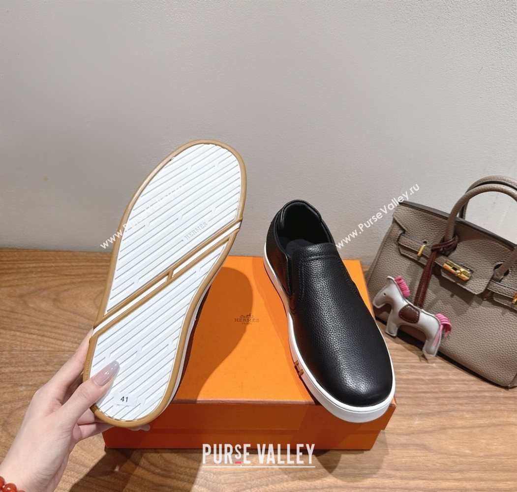 Hermes Lucky slip-on sneakers in Grained Calfskin with with signature "H" Black 2025 H252894 (XC-250708045)