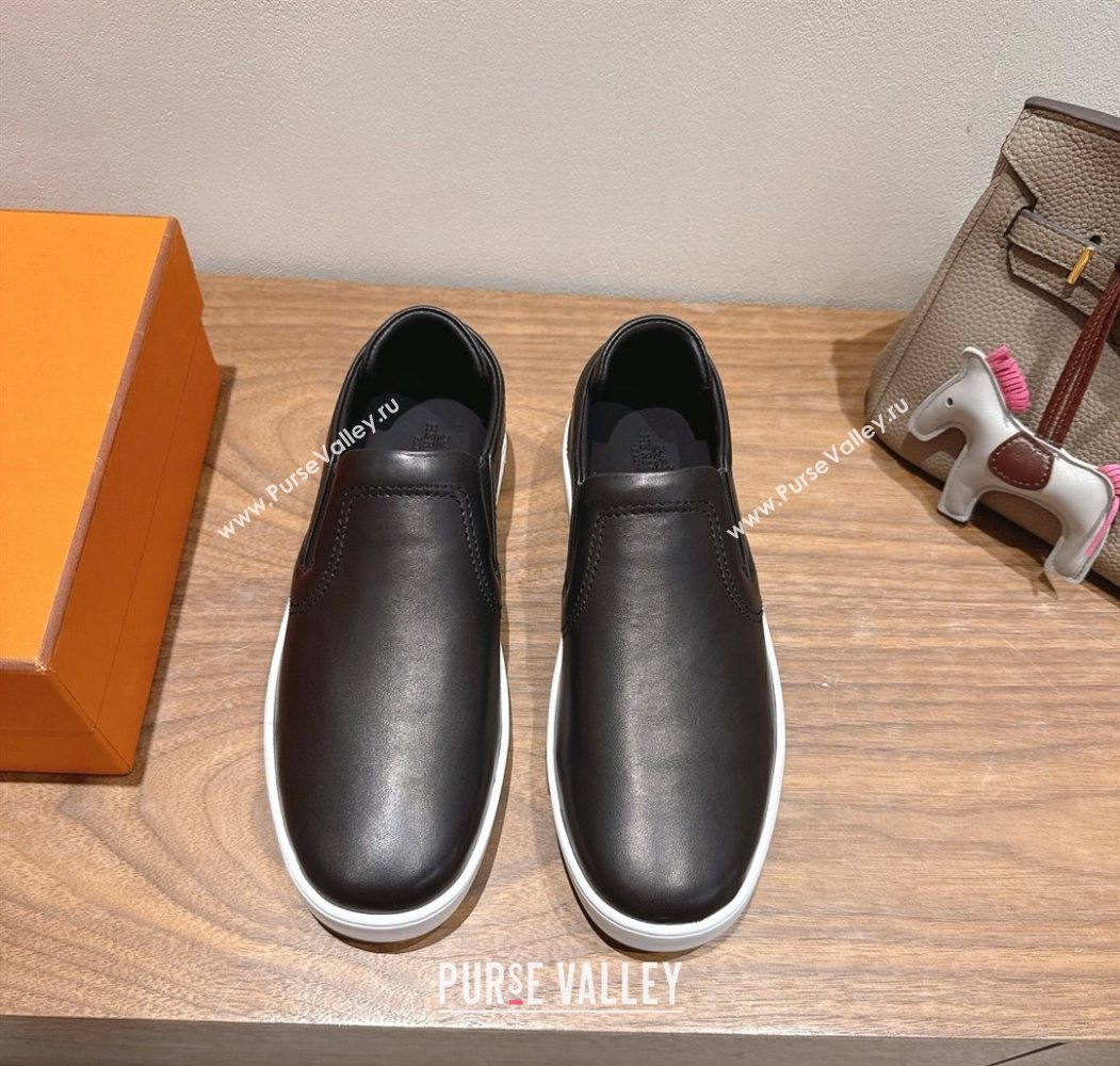 Hermes Lucky slip-on sneakers in Smooth Calfskin with with signature "H" Black 2025 H252894 (XC-250708047)