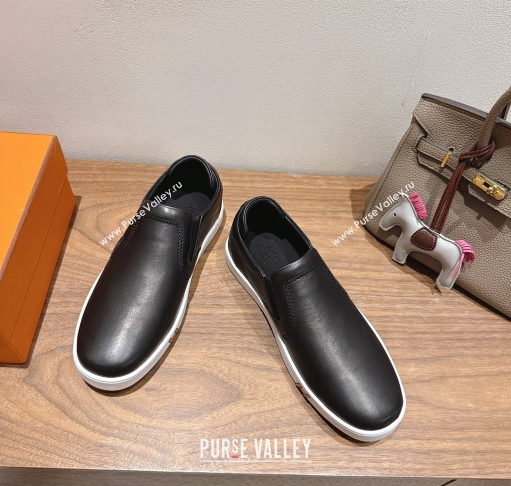 Hermes Lucky slip-on sneakers in Smooth Calfskin with with signature "H" Black 2025 H252894 (XC-250708047)