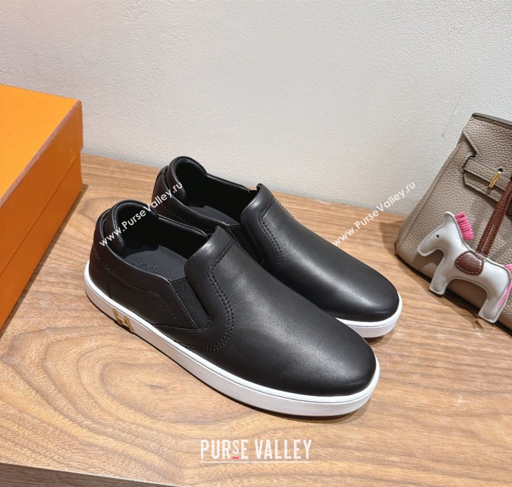 Hermes Lucky slip-on sneakers in Smooth Calfskin with with signature "H" Black 2025 H252894 (XC-250708047)