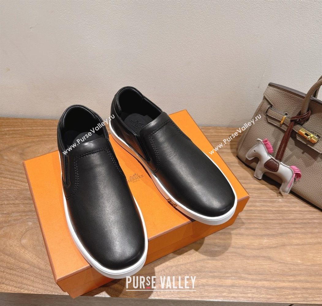 Hermes Lucky slip-on sneakers in Smooth Calfskin with with signature "H" Black 2025 H252894 (XC-250708047)