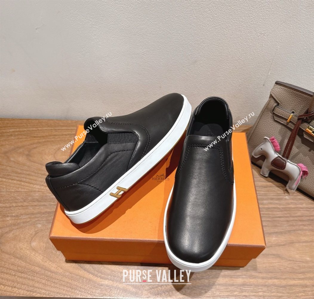 Hermes Lucky slip-on sneakers in Smooth Calfskin with with signature "H" Black 2025 H252894 (XC-250708047)