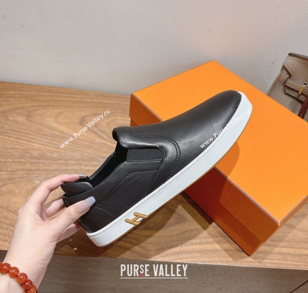 Hermes Lucky slip-on sneakers in Smooth Calfskin with with signature "H" Black 2025 H252894 (XC-250708047)
