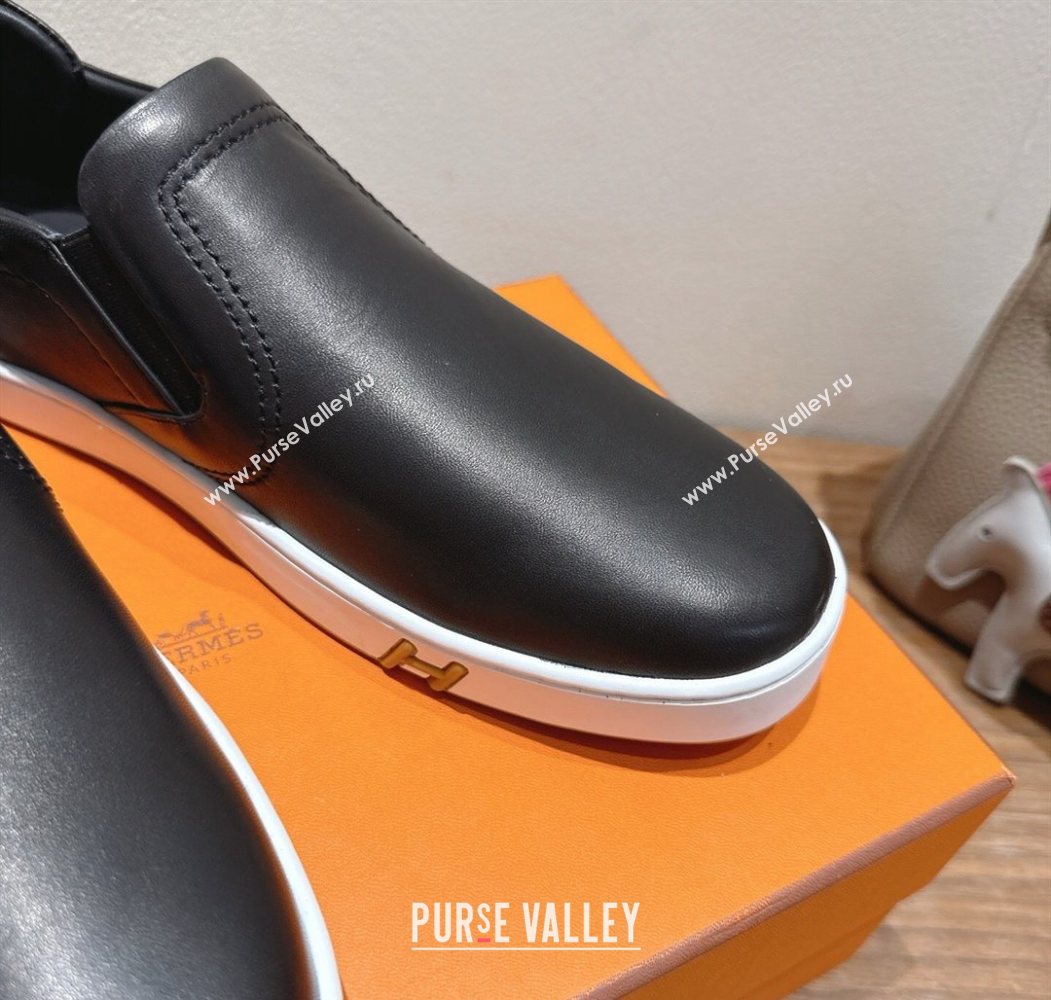 Hermes Lucky slip-on sneakers in Smooth Calfskin with with signature "H" Black 2025 H252894 (XC-250708047)