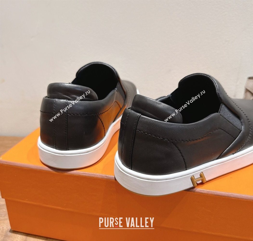 Hermes Lucky slip-on sneakers in Smooth Calfskin with with signature "H" Black 2025 H252894 (XC-250708047)