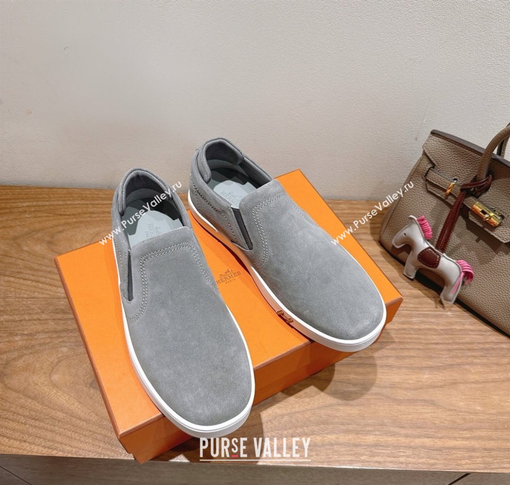 Hermes Lucky slip-on sneakers in Suede with with signature "H" Grey 2025 H252894 (XC-250708048)