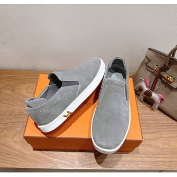 Hermes Lucky slip-on sneakers in Suede with with signature "H" Grey 2025 H252894 (XC-250708048)