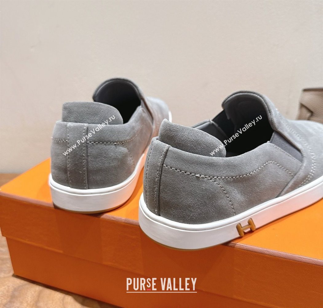 Hermes Lucky slip-on sneakers in Suede with with signature "H" Grey 2025 H252894 (XC-250708048)