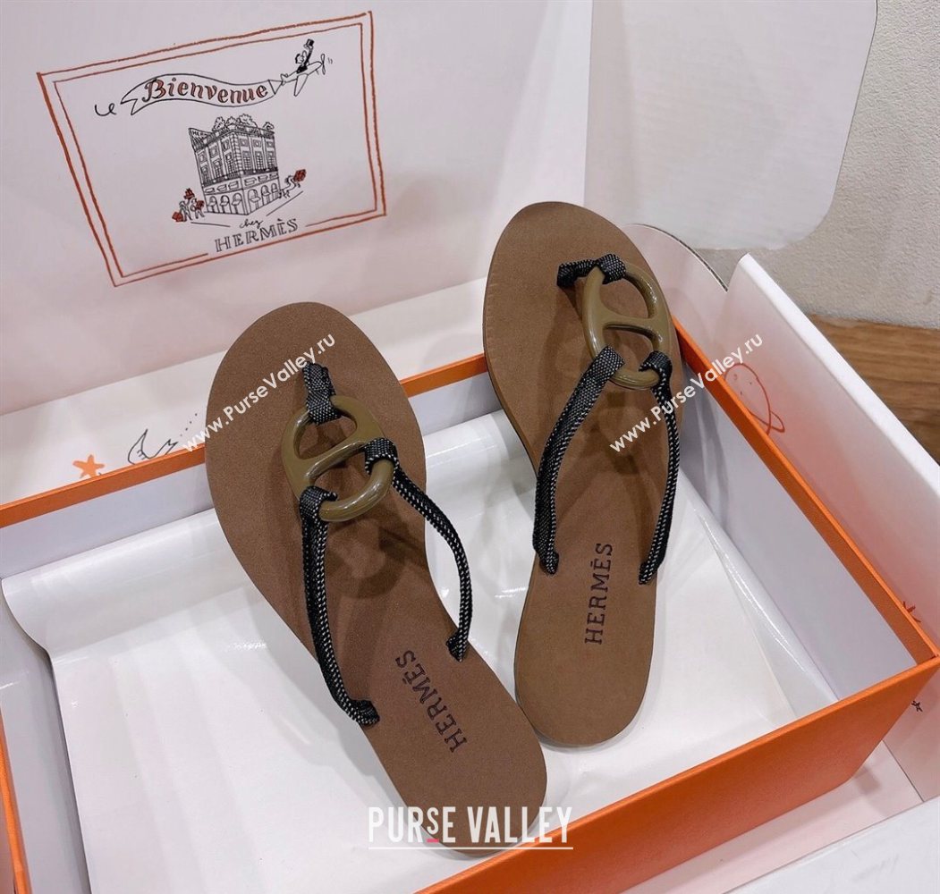 Hermes Chaine dAncre Flat Thong Slides Sandal Brown 2025 H070801 (XC-250708018)