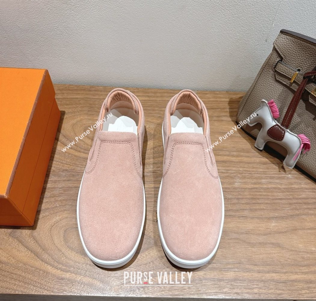 Hermes Lucky slip-on sneakers in Suede with with signature "H" Light Pink 2025 H252894 (XC-250708050)
