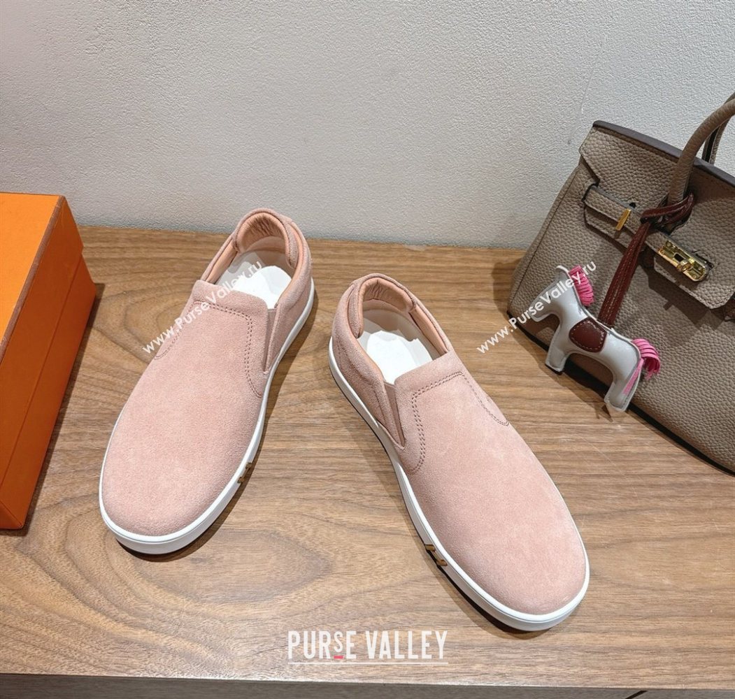 Hermes Lucky slip-on sneakers in Suede with with signature "H" Light Pink 2025 H252894 (XC-250708050)
