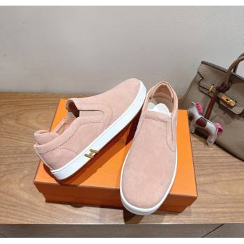 Hermes Lucky slip-on sneakers in Suede with with signature "H" Light Pink 2025 H252894 (XC-250708050)