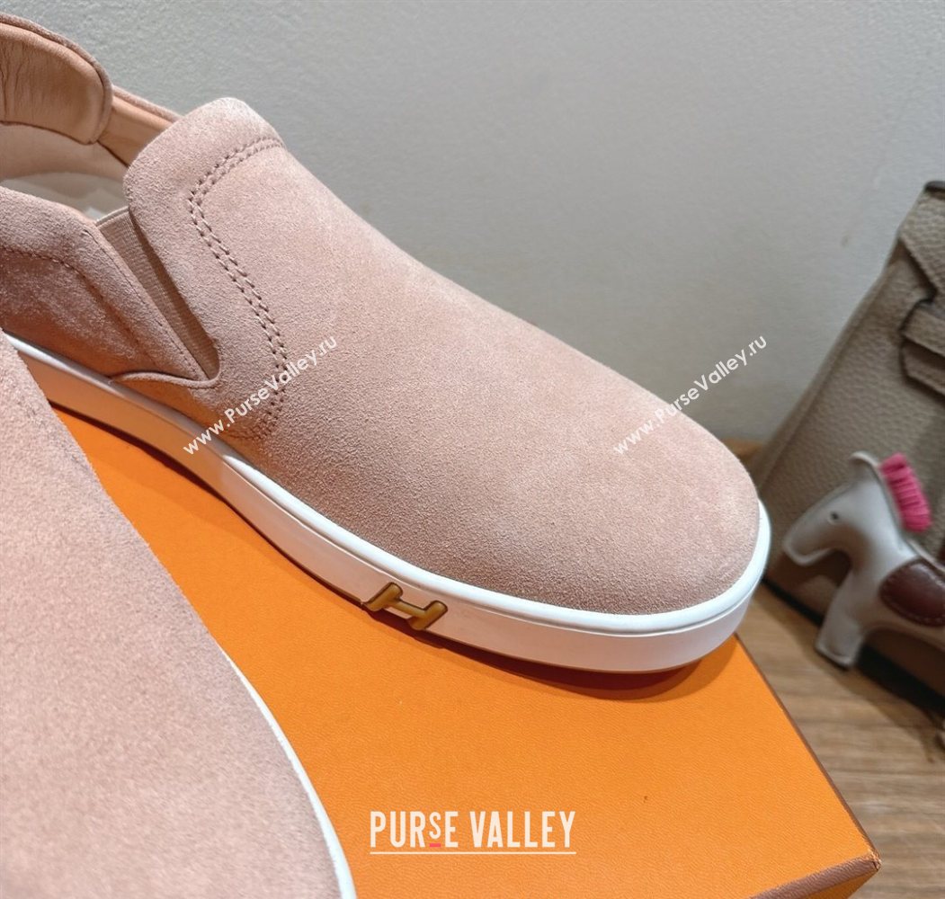 Hermes Lucky slip-on sneakers in Suede with with signature "H" Light Pink 2025 H252894 (XC-250708050)