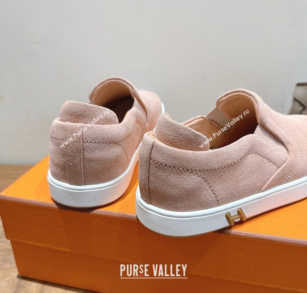 Hermes Lucky slip-on sneakers in Suede with with signature "H" Light Pink 2025 H252894 (XC-250708050)