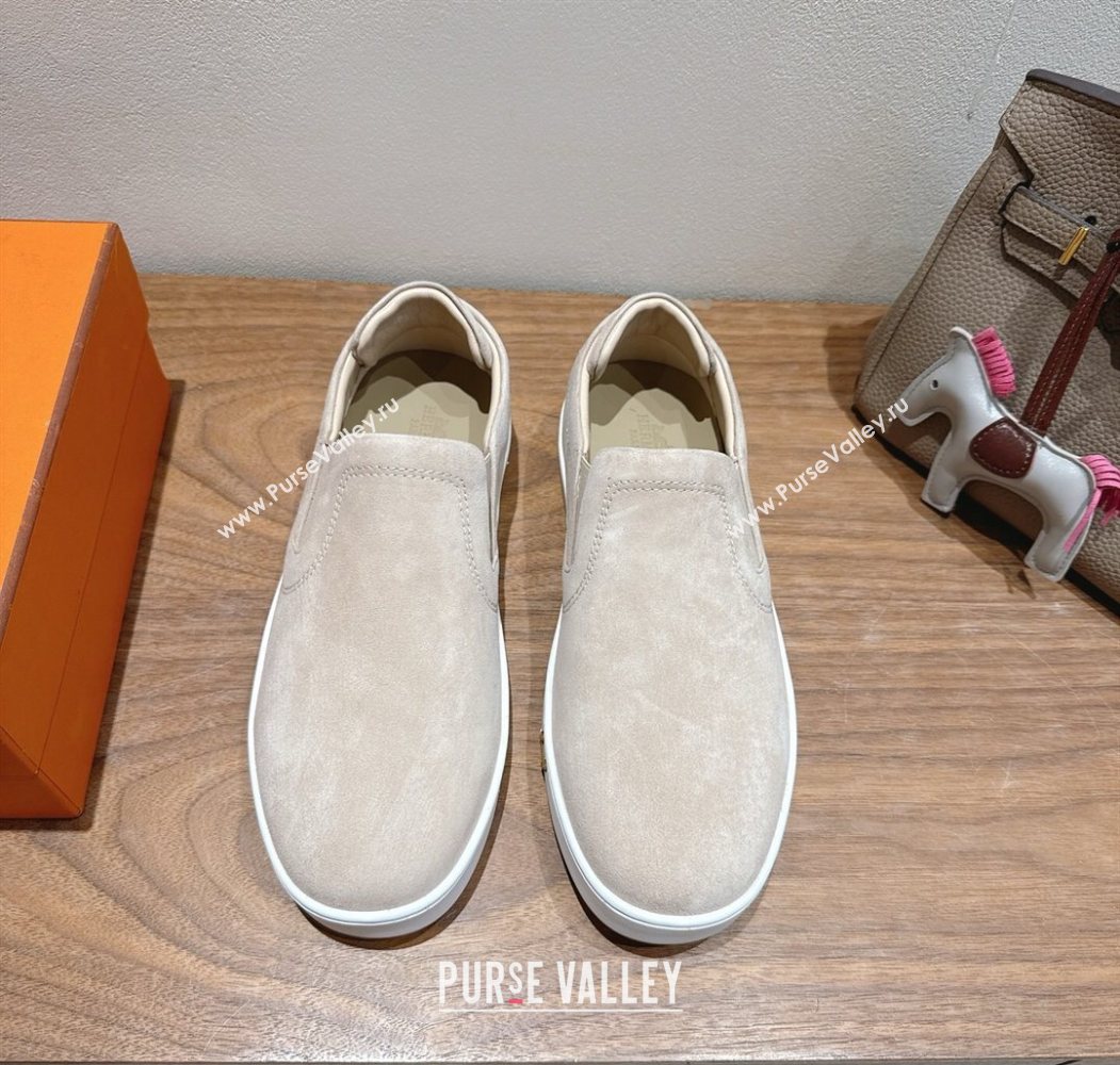 Hermes Lucky slip-on sneakers in Suede with with signature "H" Grey 2025 H252894 (XC-250708052)